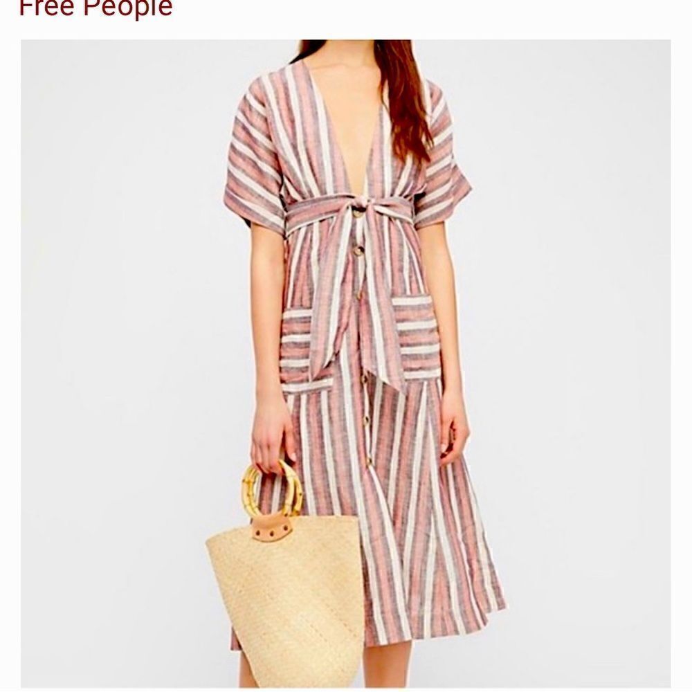 Free people Monday striped midi dress linen blend XS